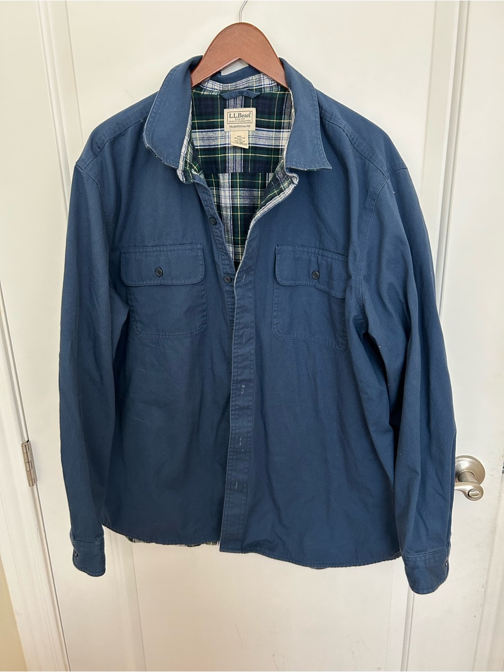 LL Bean Hurricane Shirt Mens Size XLarge Blue Button Up Canvas Flannel Lined L/S